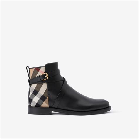 burberry house check riding boots|House Check and Leather Ankle Boots in Black/archive beige.